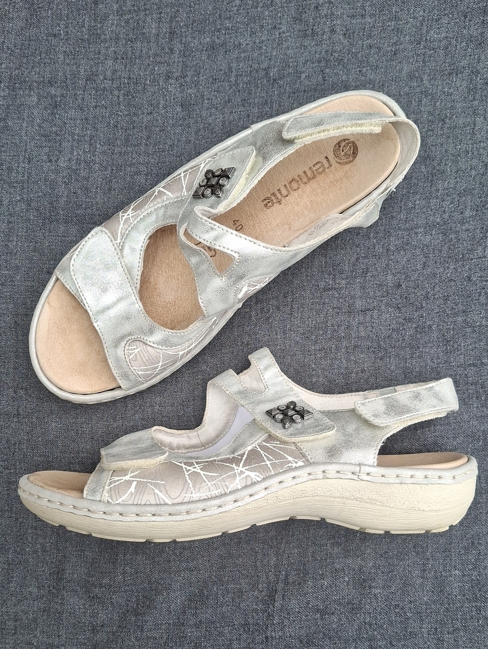 Remonte Silver Metallic Comfort Sandals – Size EU 40 (US 9 – 9.5)